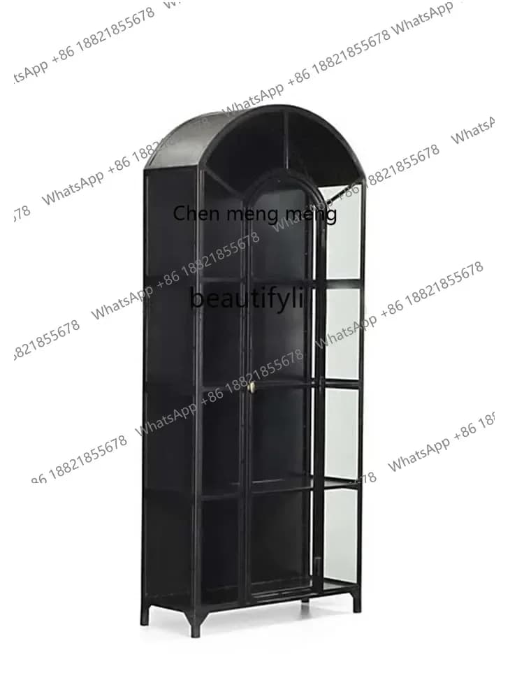 178American-Style Solid Wood Glass Wine Cabinet Sideboard Cabinet Complete Storage Display Cabinet Light Luxury Wall Bookcase