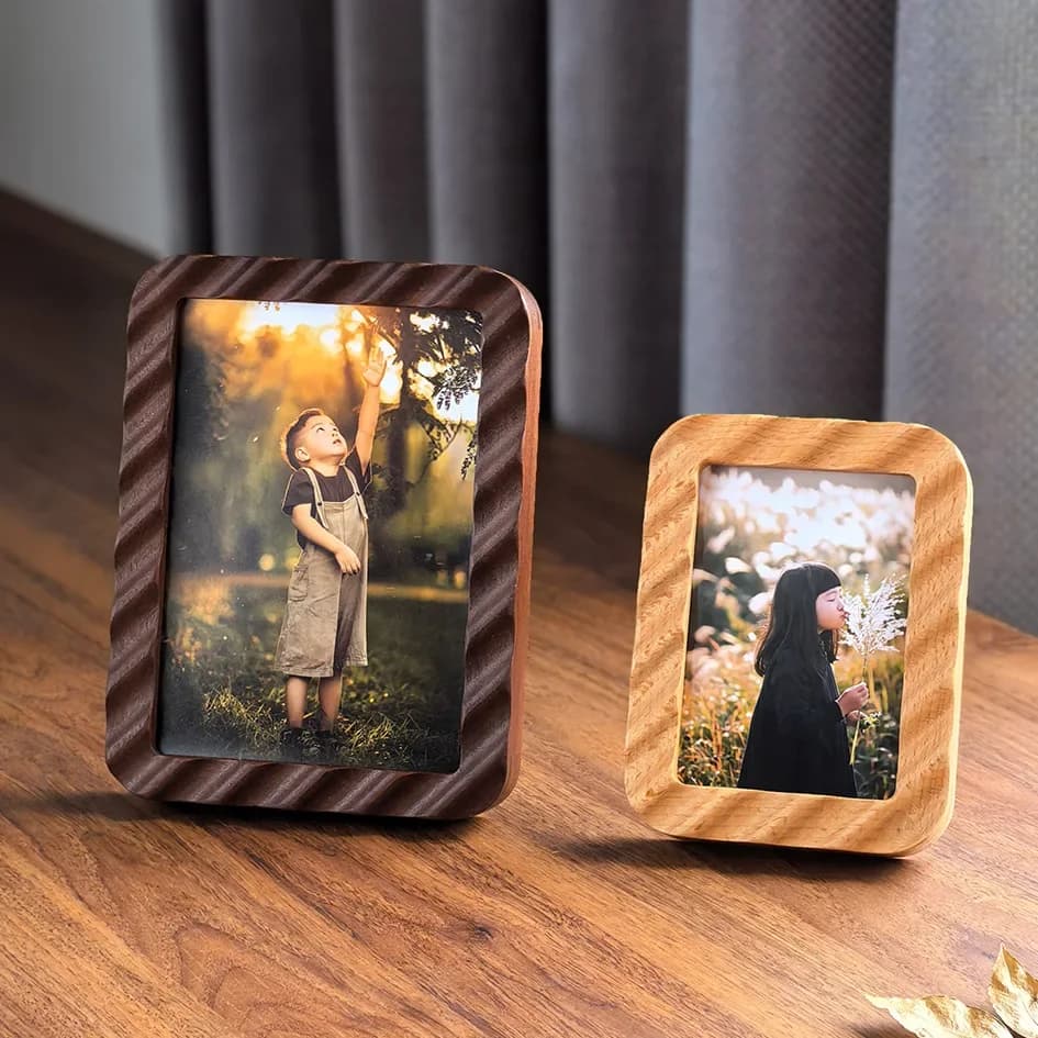 High-grade Solid Wood 5-10in Photo Frame Wave Cartoon Kids Picture Frame Walnut Teak Wedding Tabletop Display Home Decor Gift