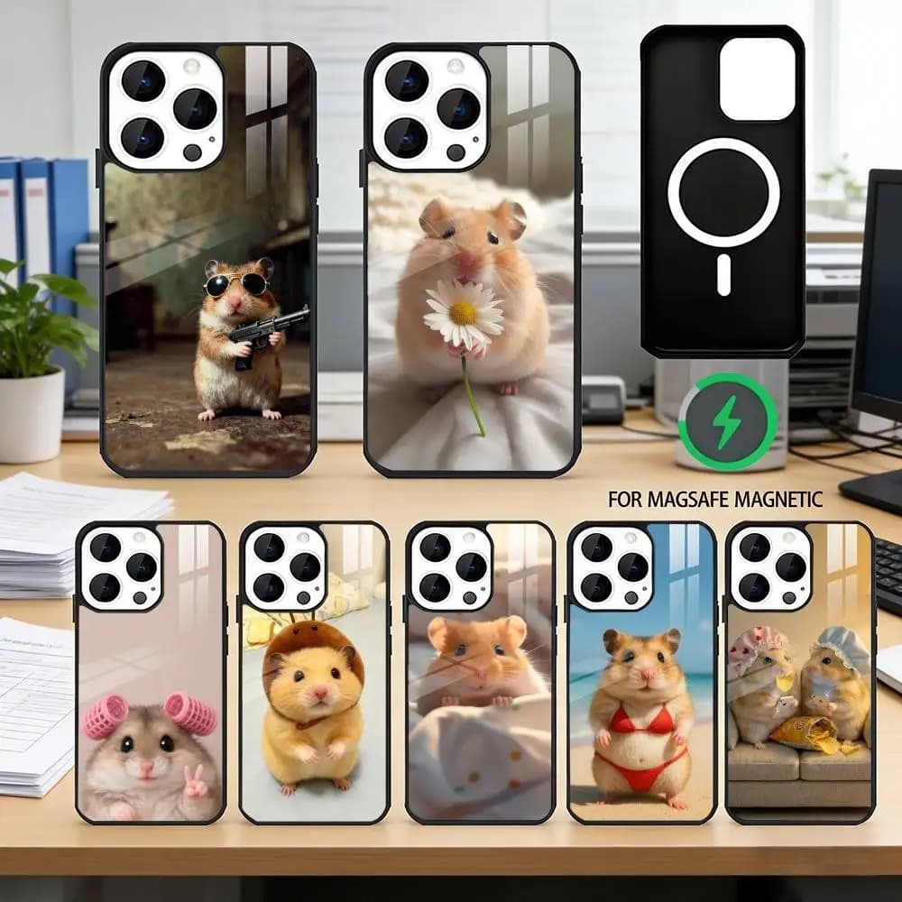 Cute Animal fluffy Hamsters  Phone Case For iPhone17,16,15,14,13,12,11 Plus,Pro Magnetic For Magsafe Wireless Charging