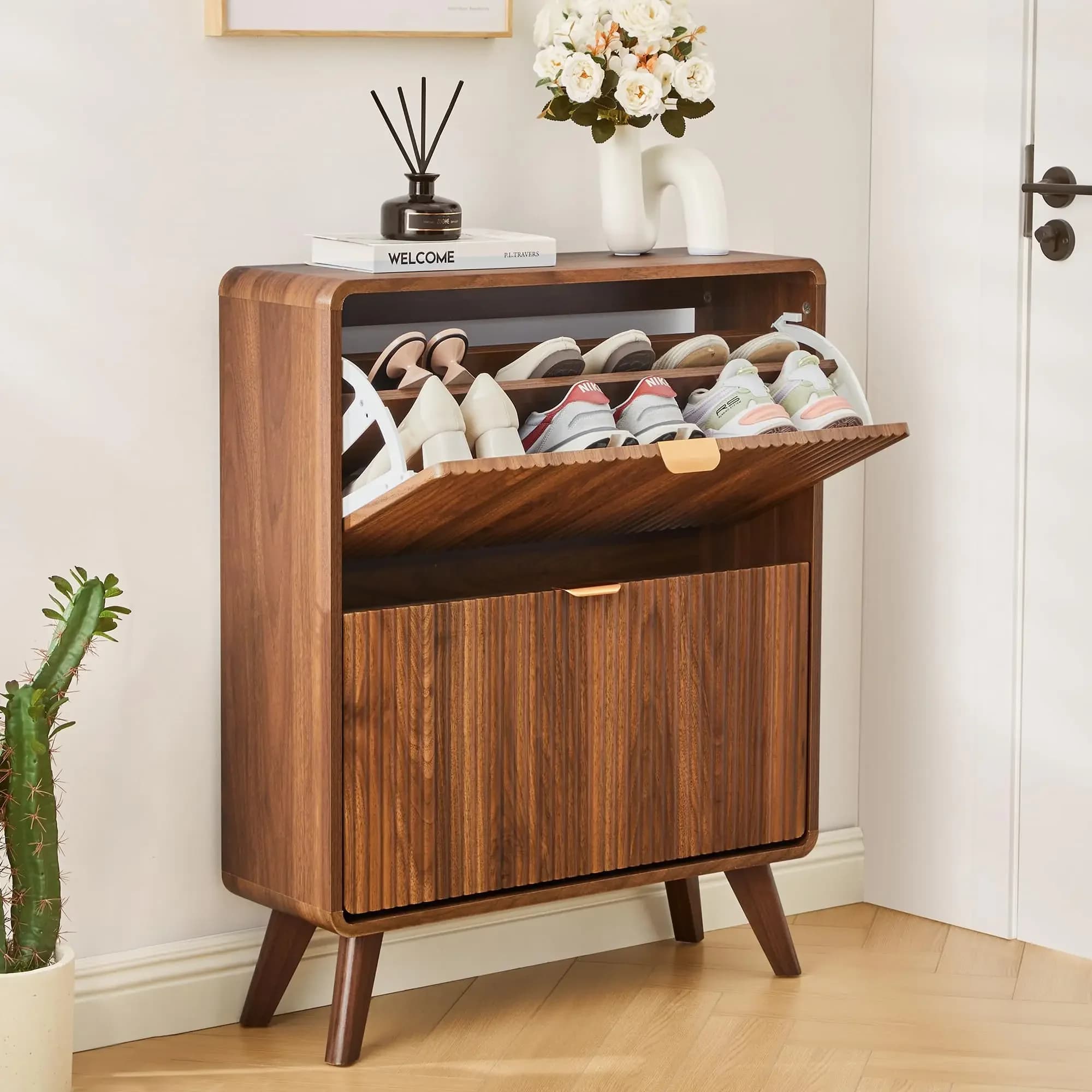 Adjustable Compact Sleek Mirrored Shoe Cabinet Creative Wooden Industrial Narrow Shoe Cabinet Meuble Chaussures Room Furniture