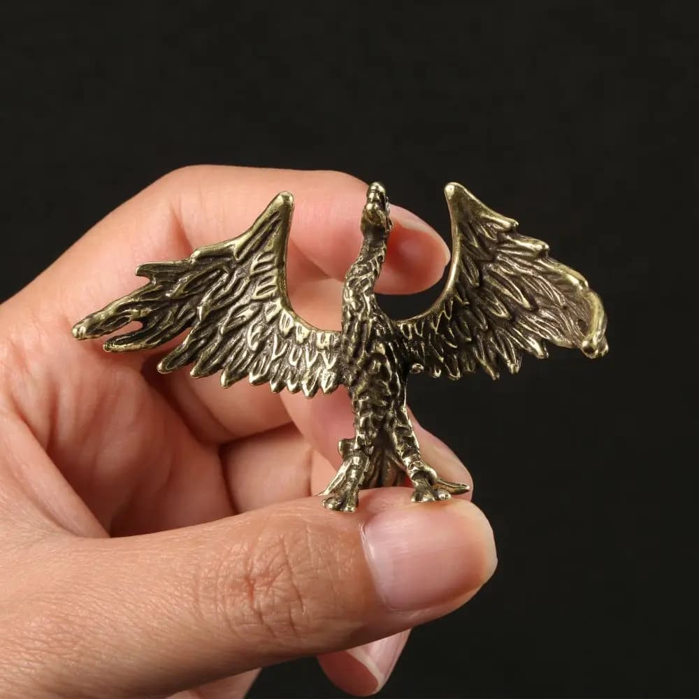 Brass Fired Phoenix Reborn Figurine Chinese Style Mascot Tabletop Statue Decor