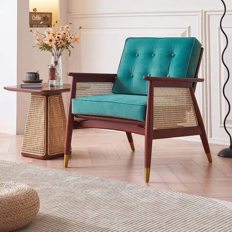 Nordic Rattan Woven Solid Wood Sofa Chair Modern Minimalist Living Room Dining Chairs Designer Sillon Individual Home Furniture