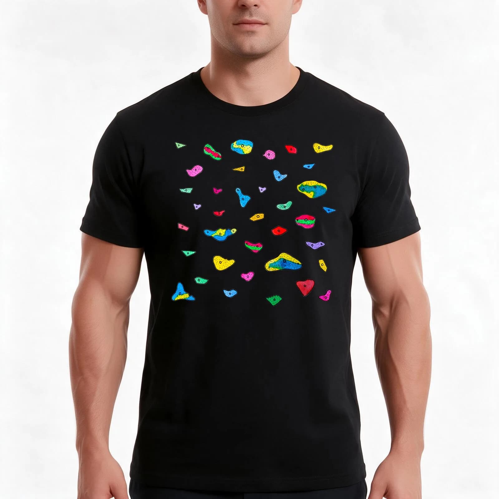 Colourful Climbing Holds T-Shirt, Summer Casual Cotton Tee, Oversized Streetwear Tops, Vintage Graphic Print, Unisex Men Women