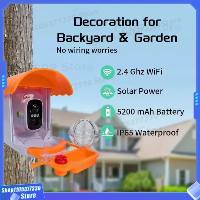 3MP HD Smart Bird Feeder with Camera AI Recognition WiFi Wireless Outdoor Solar Powered Hummingbird Feeder for Garden