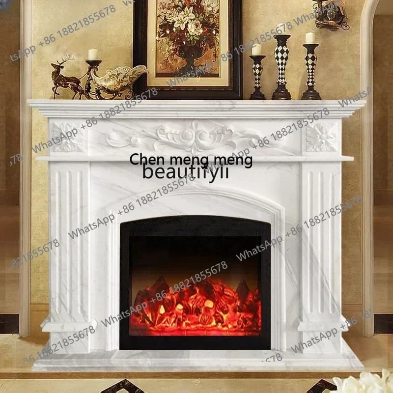 X A Marble Fireplace European-Style Carved Natural Stone Sculpture Fireplace Curio Cabinet