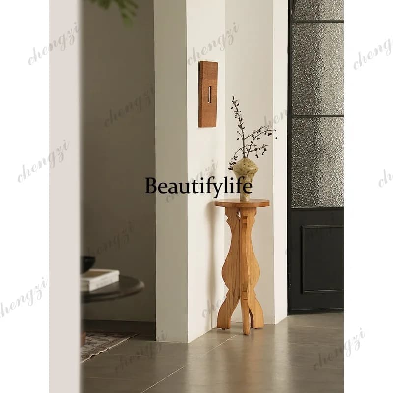 Used Tripod Flower Stand Solid Wood Base Storage Rack Floor-standing French Flower Table Decorative Ornament