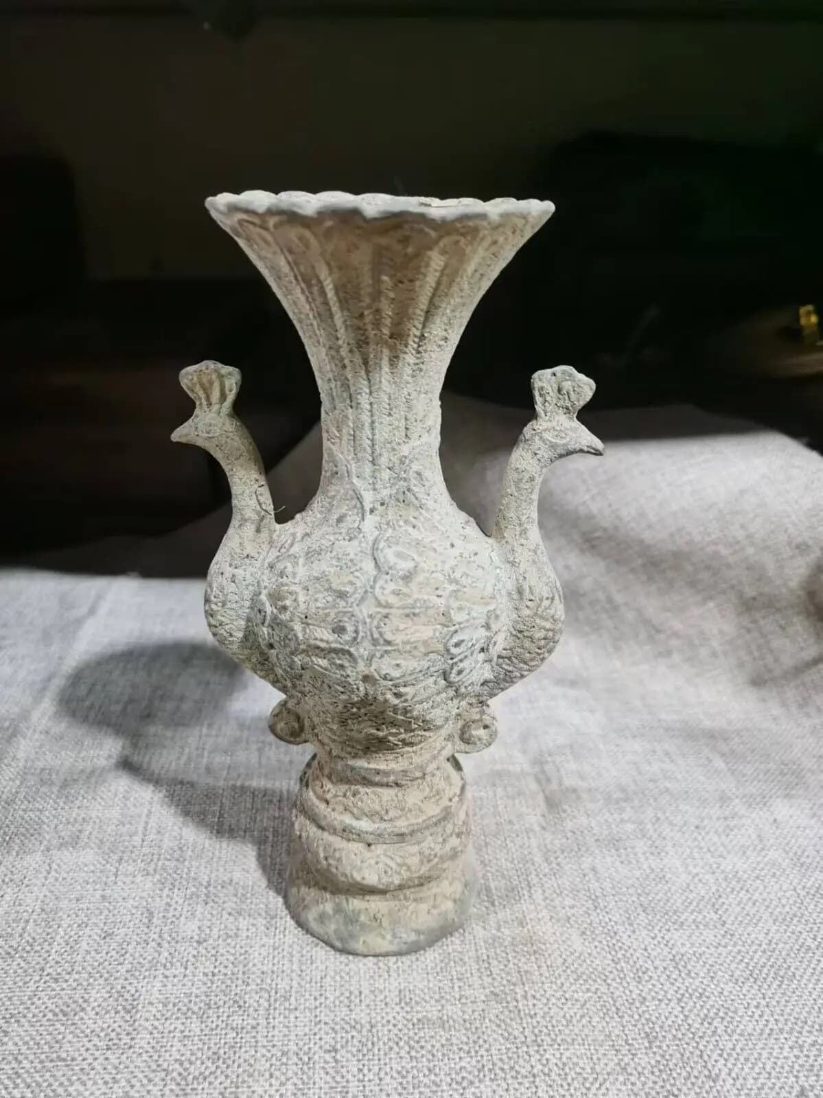 Chinese Classic Old Bronze Double headed Phoenix Cup Statue decoration crafts