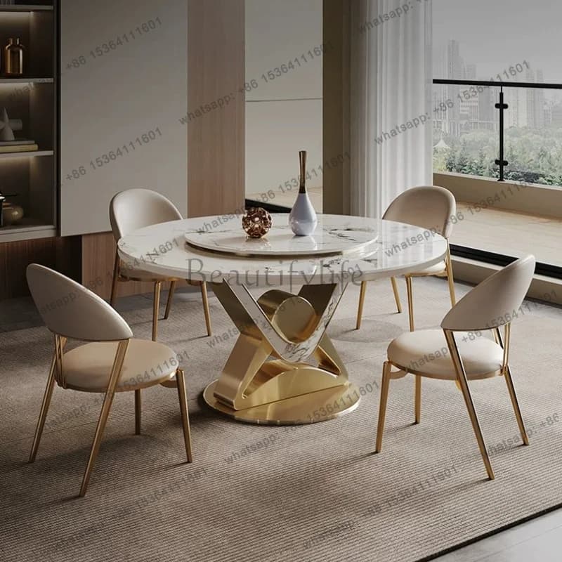 FG Modern Simple Folding Retractable Round Dining Table Light Luxury Household Rock Slab Dining Tables And Sets Combination Plia