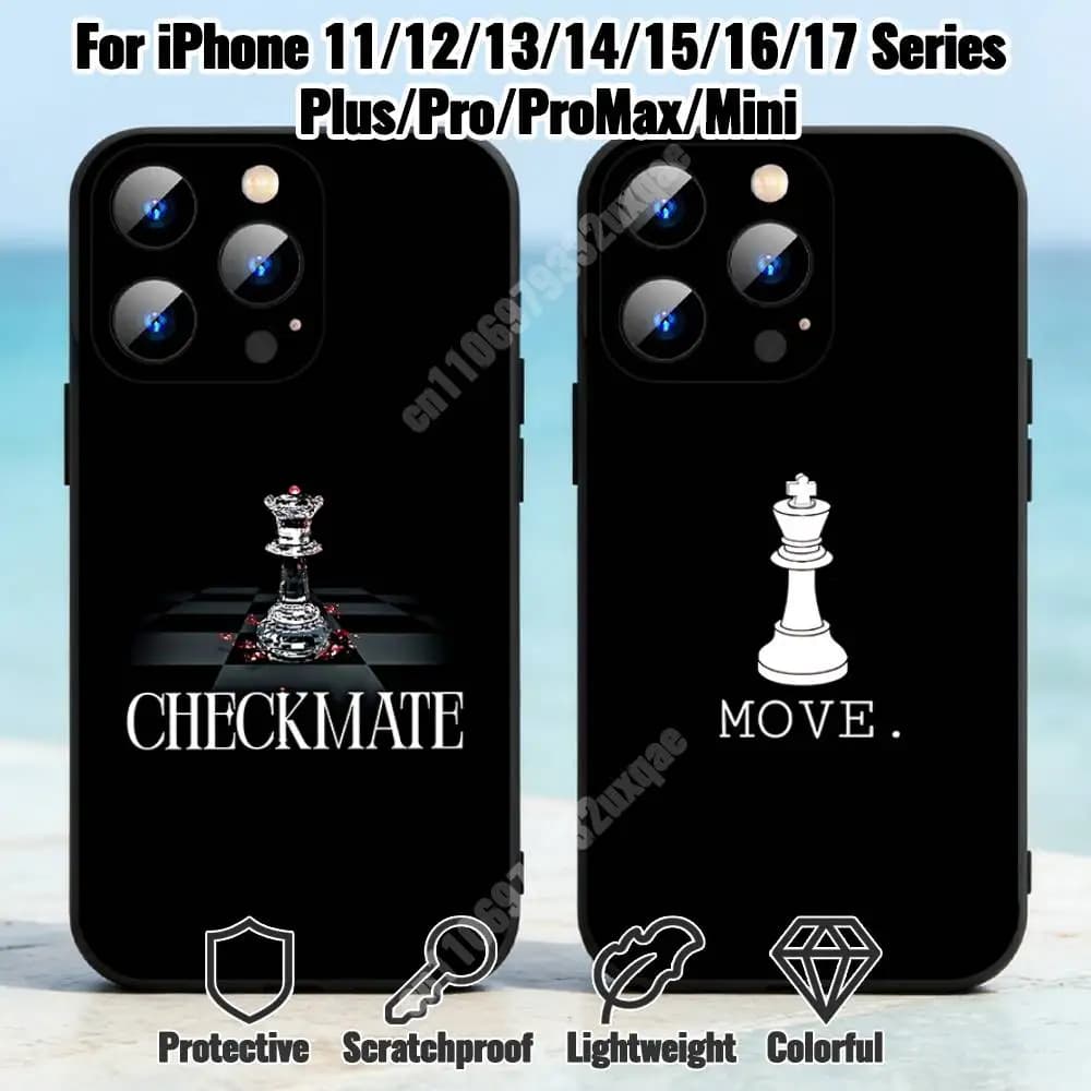 Checkmate Chess Pattern Phone Case for iPhone 17 16 16E 15 14 Pro Plus Air 13 12 11 Max Mini X XR XS TPU Bumper
