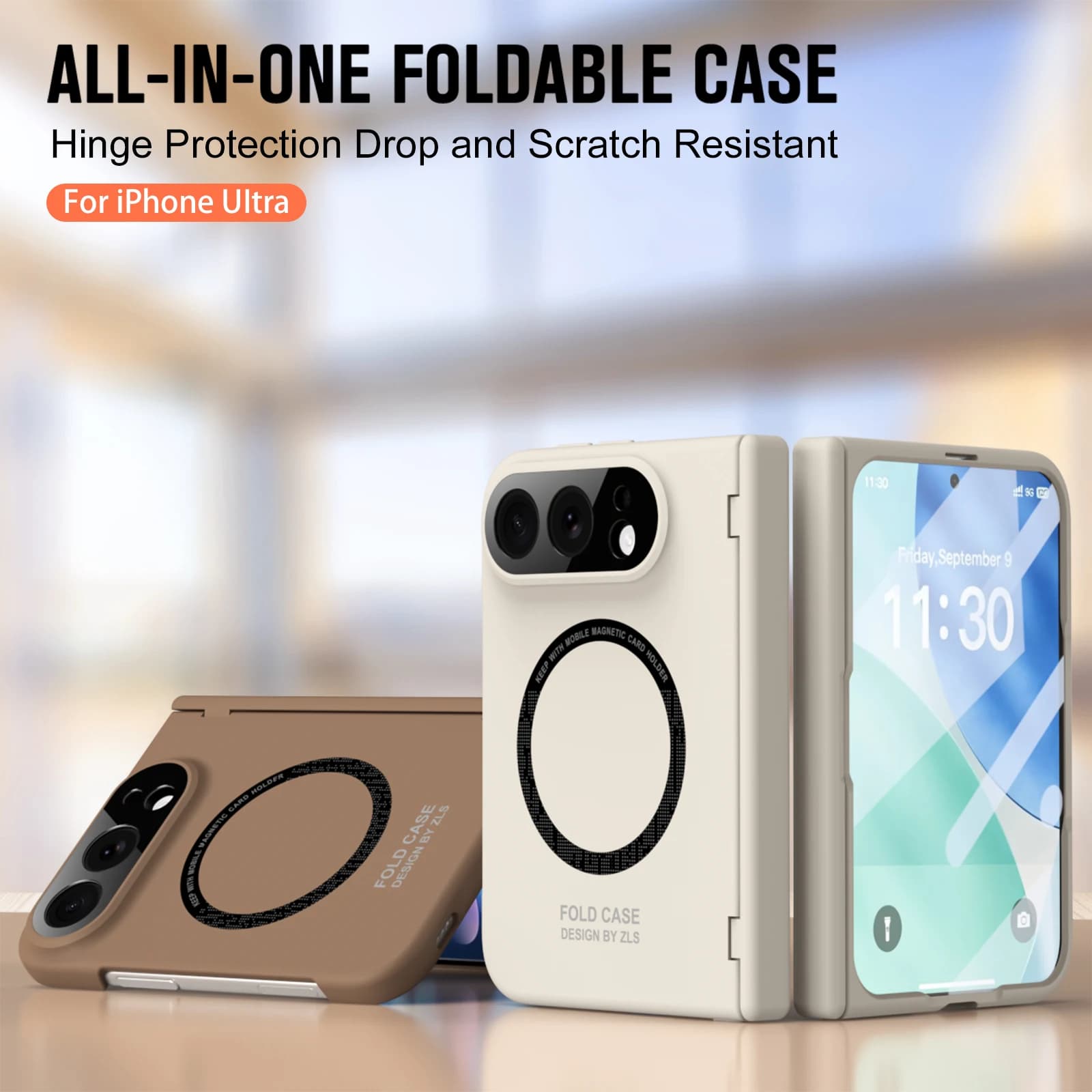 For Iphone Duo MagSafe Magnetic Phone Case Front Protection Film PC Hard Shell Hinge Solid Color Back Cover