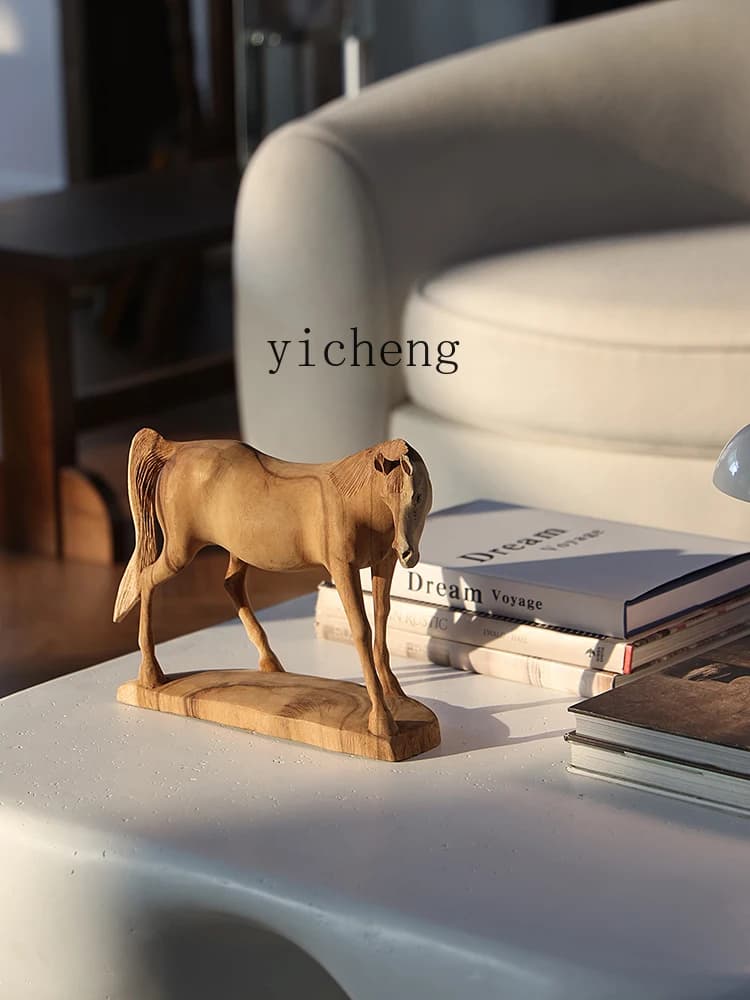 L7-10  living room artwork retro style hand-carved wooden horse ornament high-end home decoration
