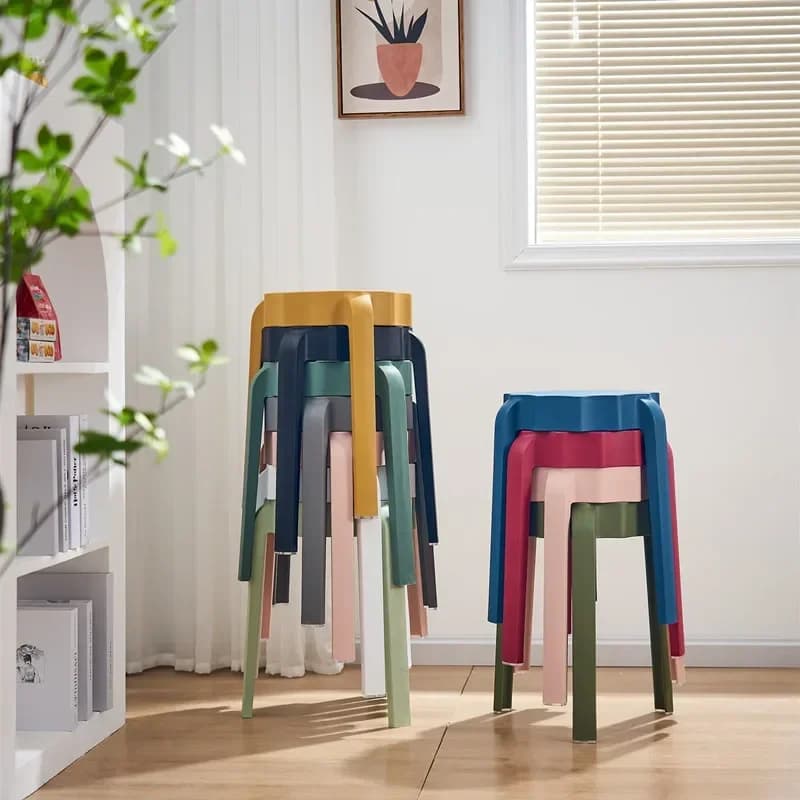 Household Internet celebrities Adult plastic stool Thickened commercial stackable shoe stool Simple round dining stool Save