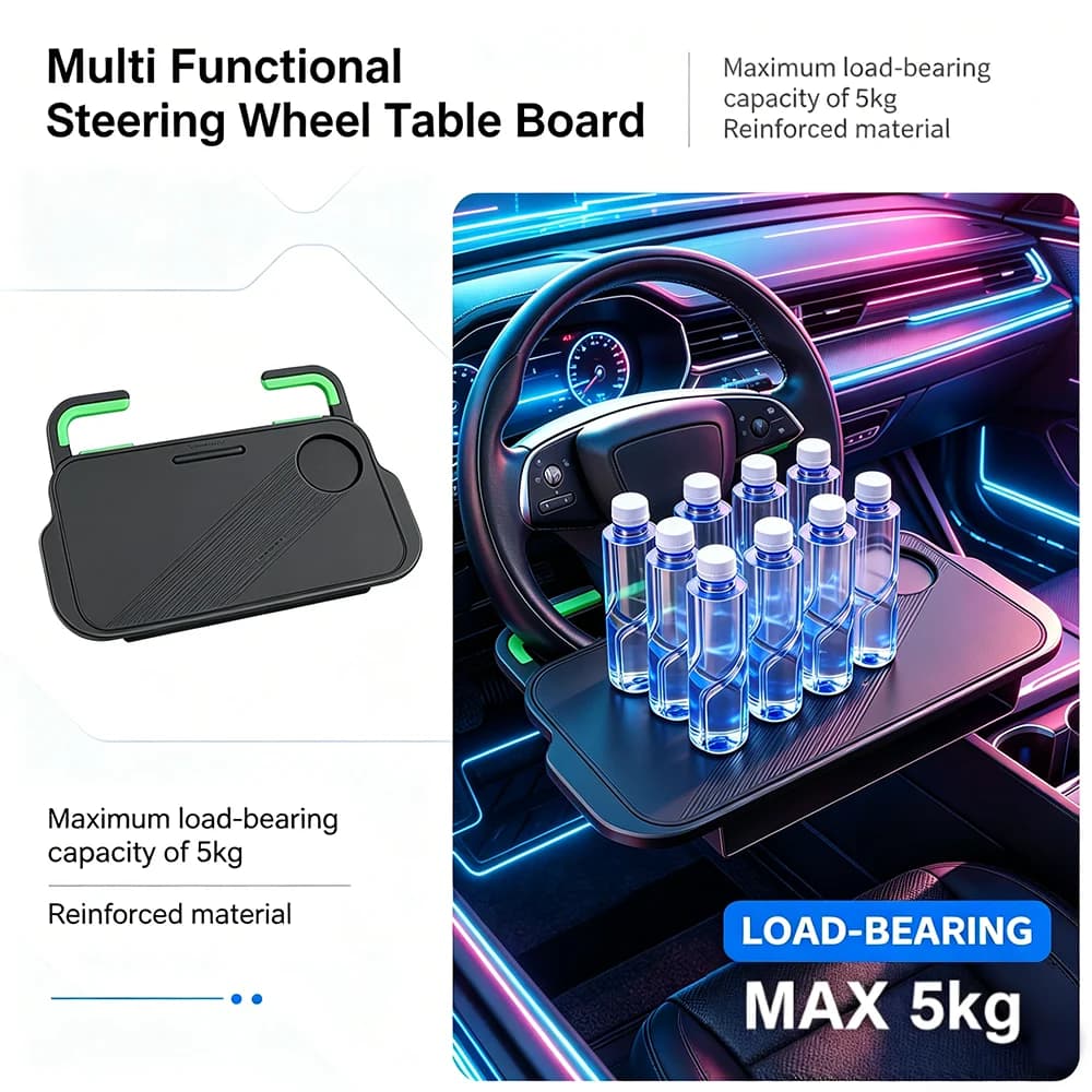 Multi Functional Steering Wheel Table Board Car Steering Wheel Desk Tray Foldable Portable Driver Workstation for Travel &Dining