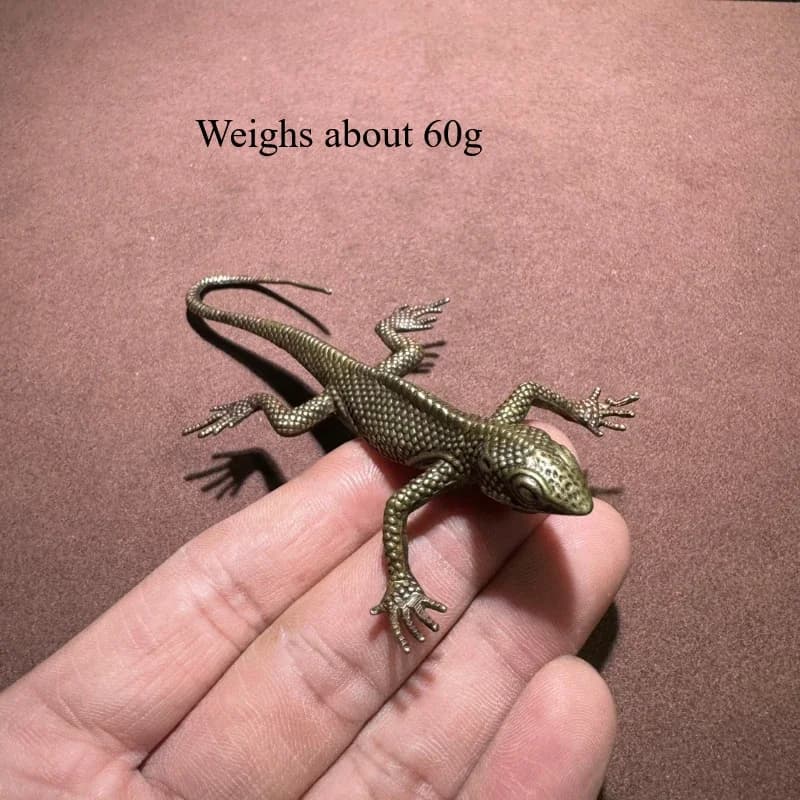 Little Fairy/ Imitate Ancient Solid Brass Lizard Play Ornament Tea Pet Miniature Retro Statue Handmade Desktop Home Crafts Gift