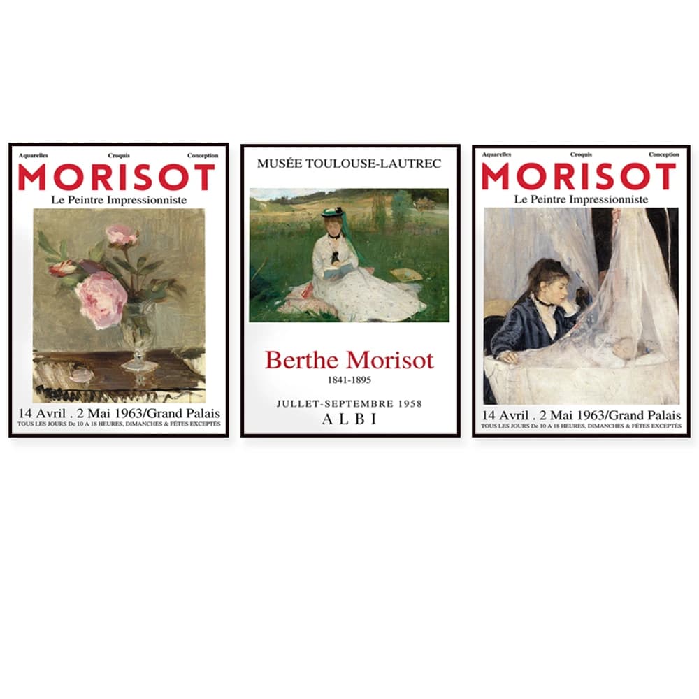 Berthe Morisot exhibition poster, woman reading prints, poster printing at the Museum of Impressionist Painting Art