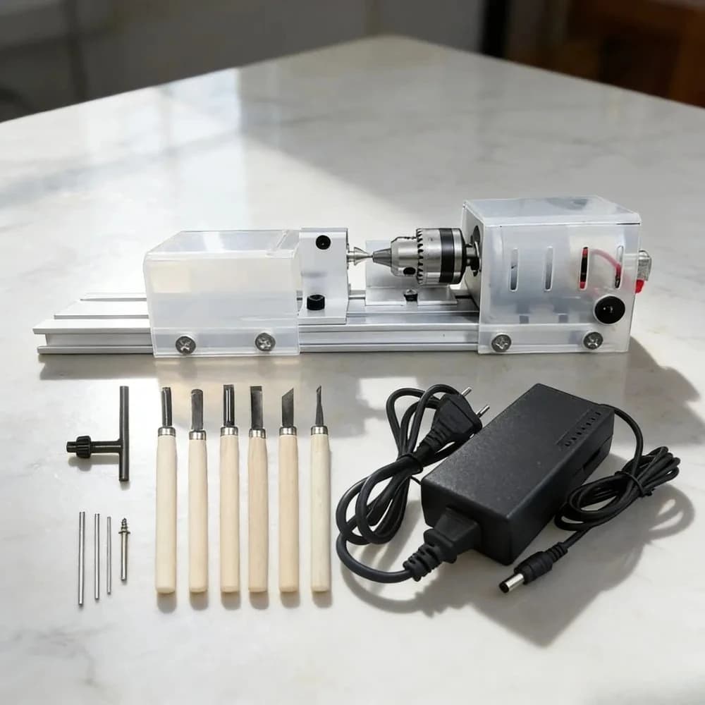 Mini Wood Lathe Machine 12-24VDC DIY Woodworking Rotary Tool for Grinding Polishing Beads Buddha Pearl Drill