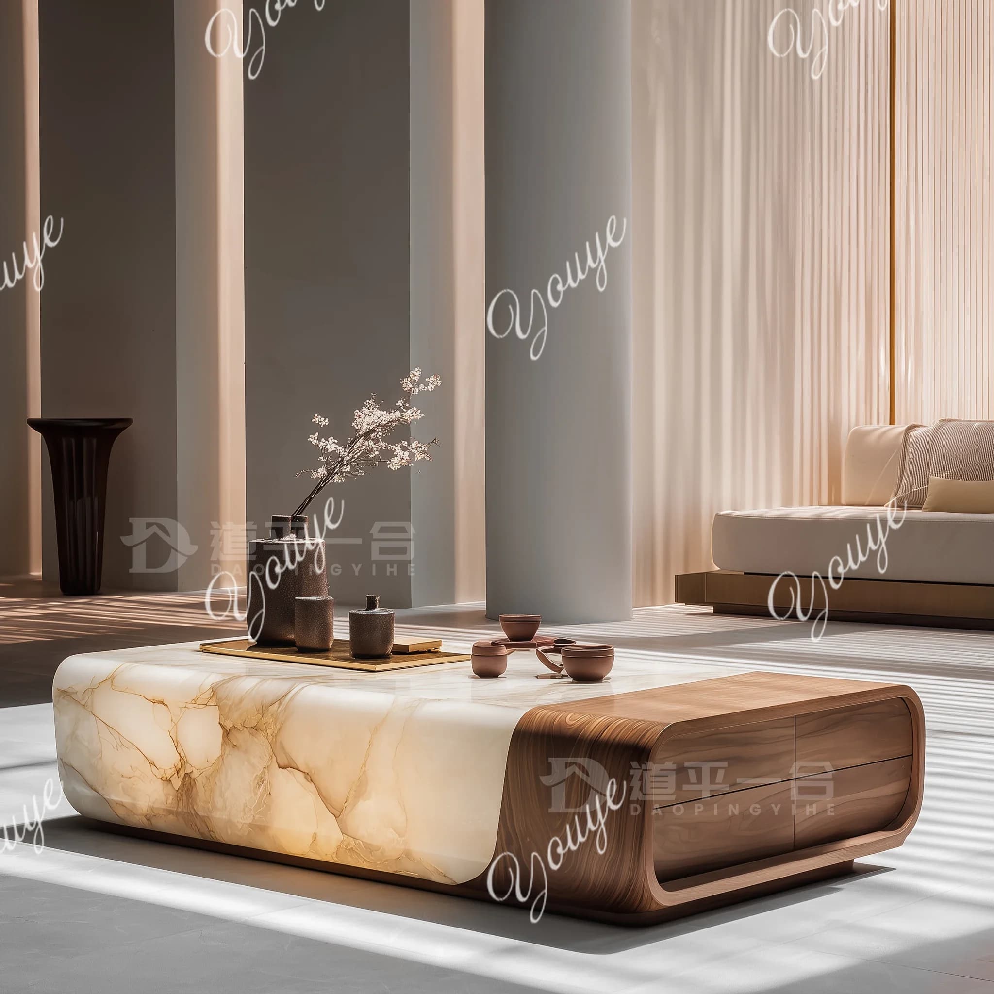 BX Natural Marble Luminous Coffee Table Light Luxury High-end Large Flat Floor Living Room Designer Coffee Table