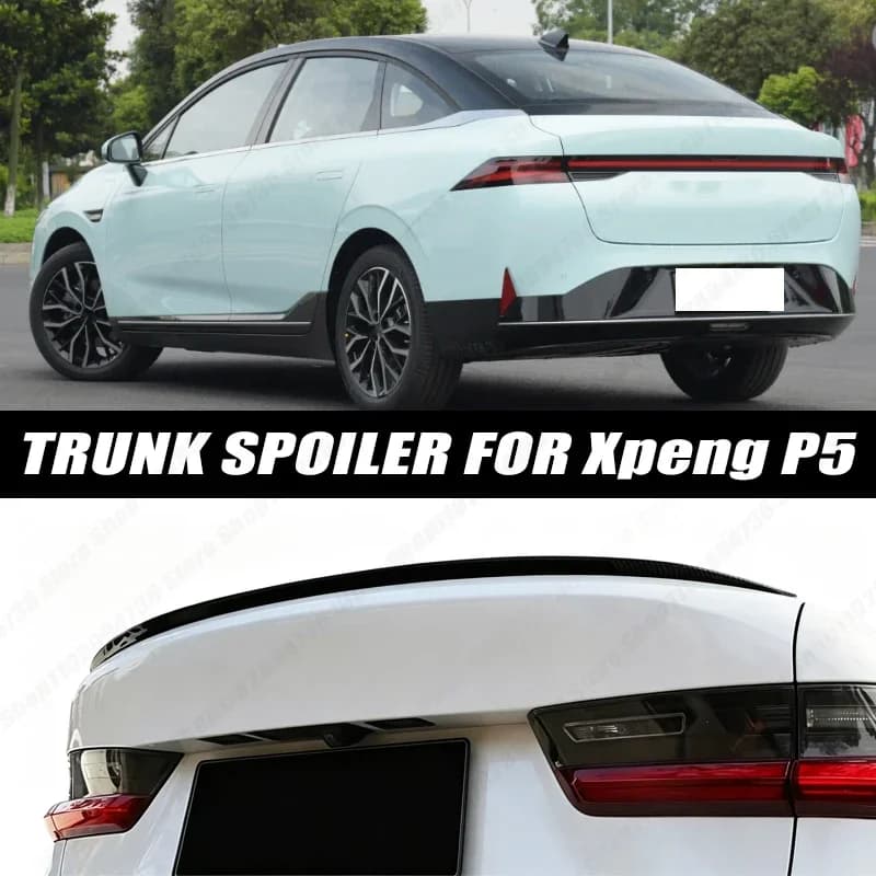 120CM Glossy Black Soft Rubber Universal Rear Trunk Spoiler 5D Carbon Look Tail Wing Fit For Xpeng P5 Car Accessories