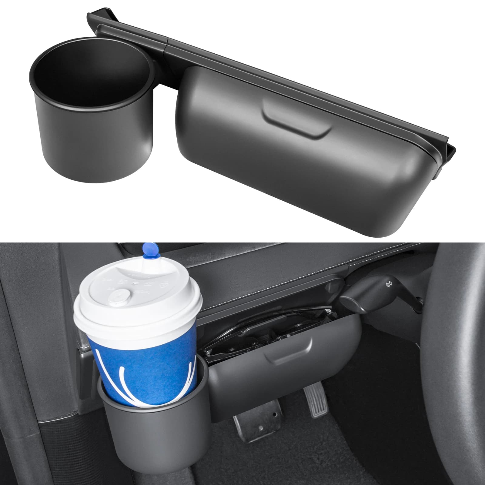 2 in 1 Sunglasses Holder Eyeglass Storage Box with Cup Holder for 2025-2026 Tesla Model Y Juniper Interior Accessories