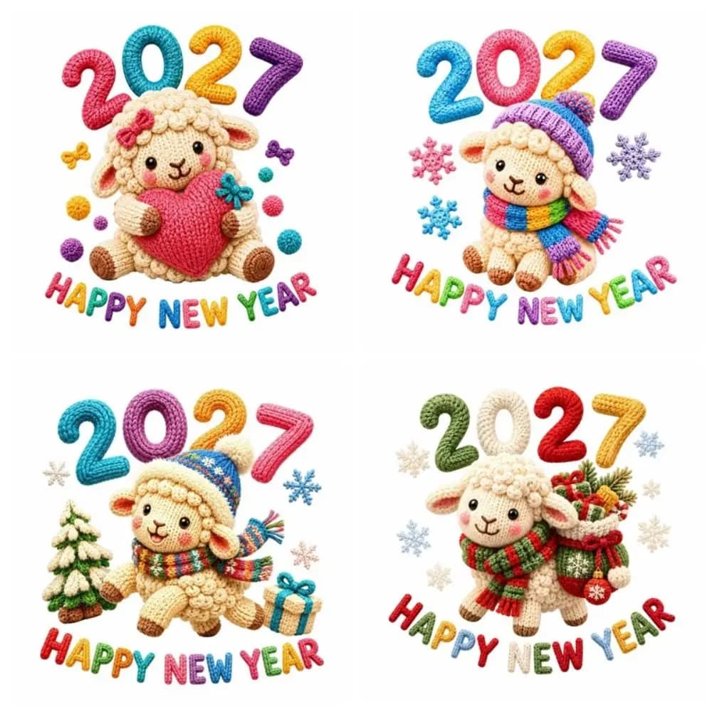 Colorful Happy New Year Window Stickers 2D Flat Print Large Size 5D Window Glass Decor Funny Waterproof 2027 Sheep Year Stickers