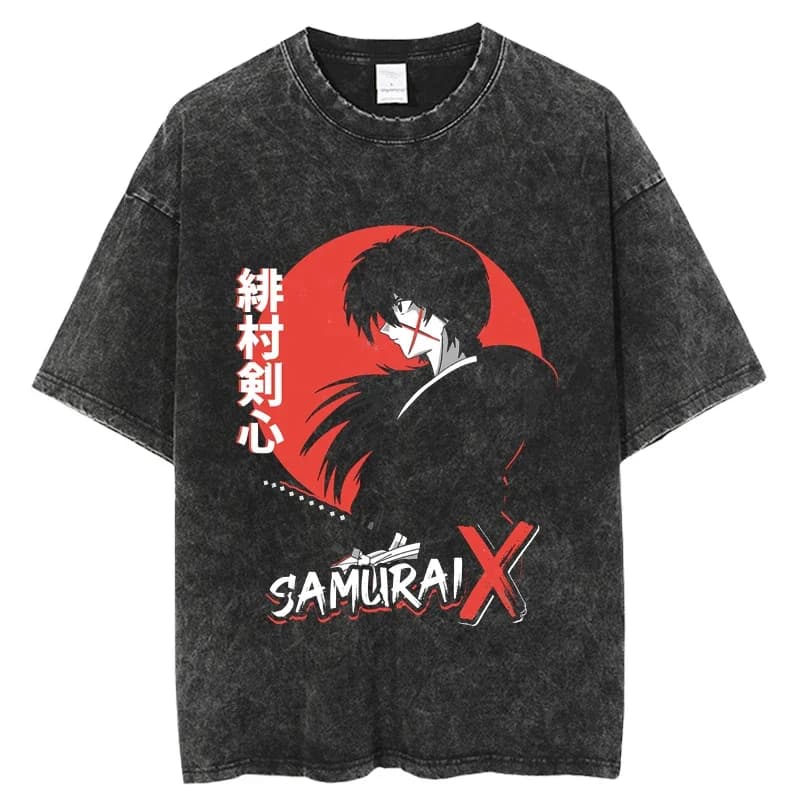2024 Rurouni Kenshin Hip Hop Streetwear Washed T Shirt 2024 Harajuku Tshirt Summer Short Sleeve T-Shirt Cotton Casual Tops Tees
