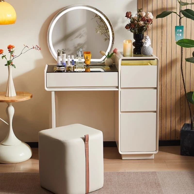/With Safe Function Makeup Vanity Dressing Table Dressers Glass Countertop LED French Style Cream Style Dresser Storage Cabinet