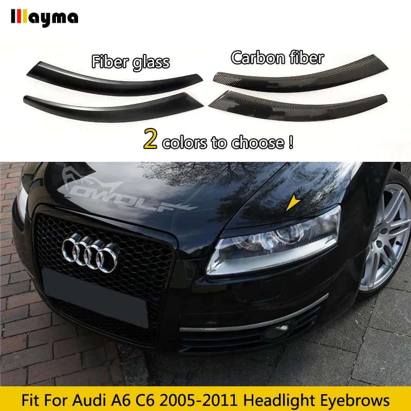 Carbon Fiber Glass Car Headlight Eyebrow Cover Trim Sticker Head Lamp Eyelid For Audi A6 C6 2005 2006 2007 2008 2009 2010 2011