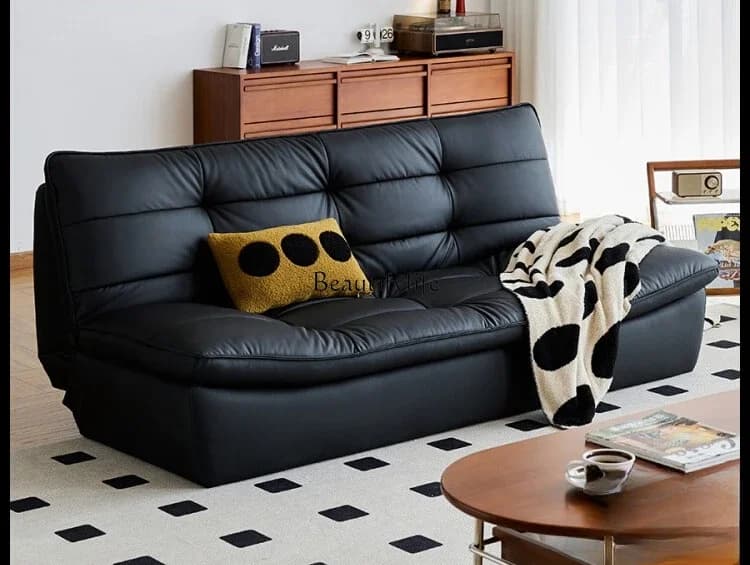 LJYLazy Sofa Bed Living Room Folding Dual-use Genuine Leather Sofa Simple Reclining Tatami