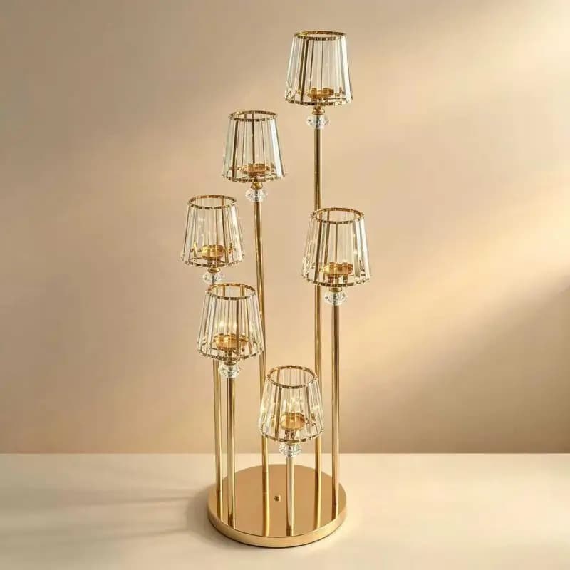 Multi-Head Candle Stand 6 Heads Acrylic Pendant Candelabra Metal Candle Holder for Wedding Stage Hall Walkway Table Decorations