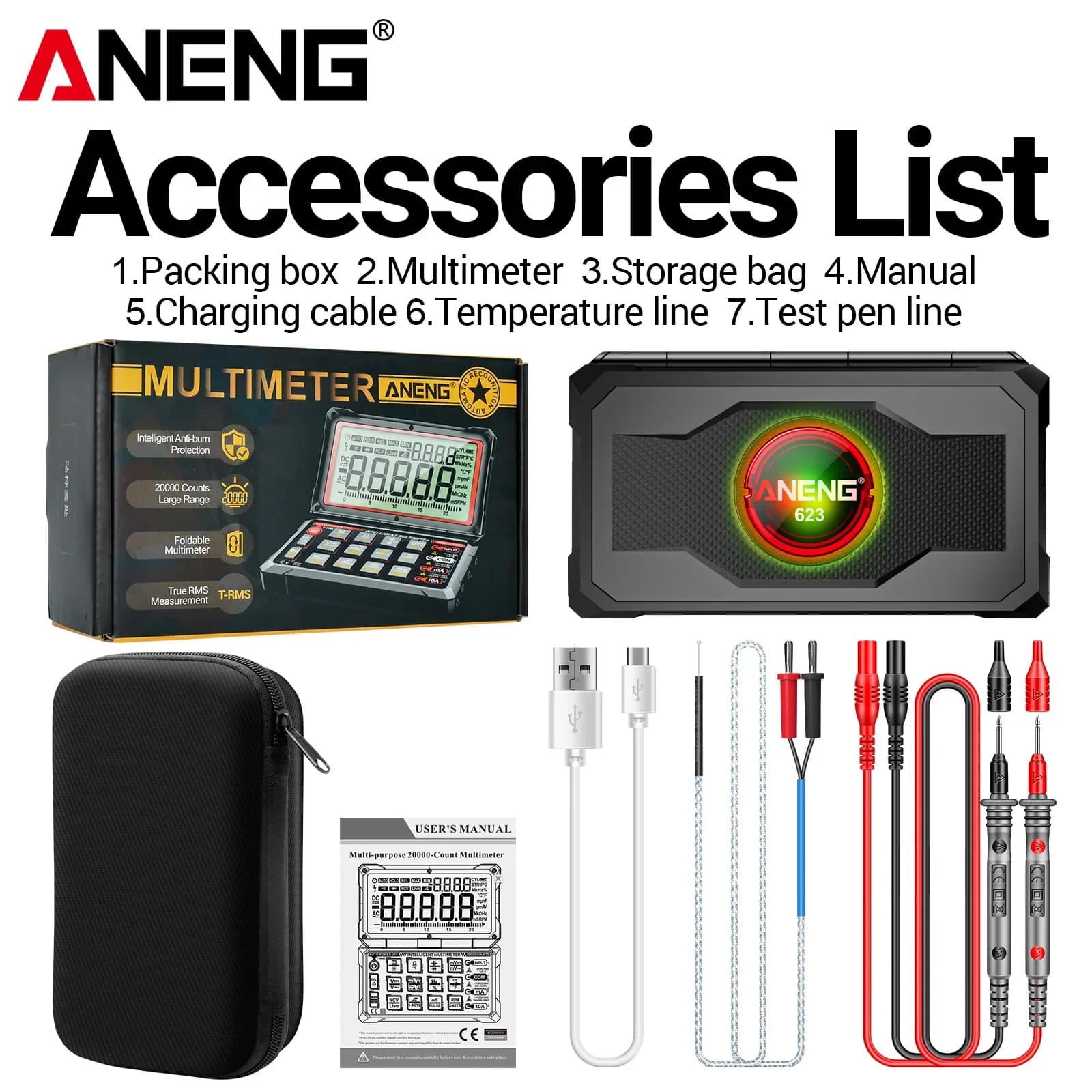 ANENG 623 Multifunctional Digital Multimeter 20000 Count Auto Repair Temperature Capacitor Frequency Measurement Universal Meter