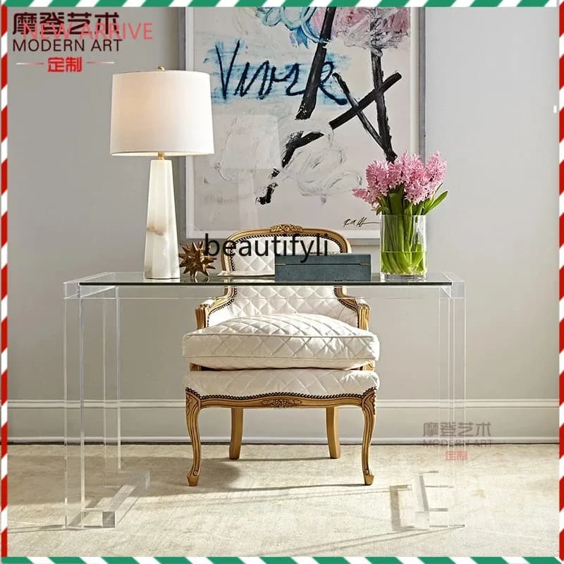 V132 Light luxury acrylic desk transparent porch writing desk simple plexiglass dresser
