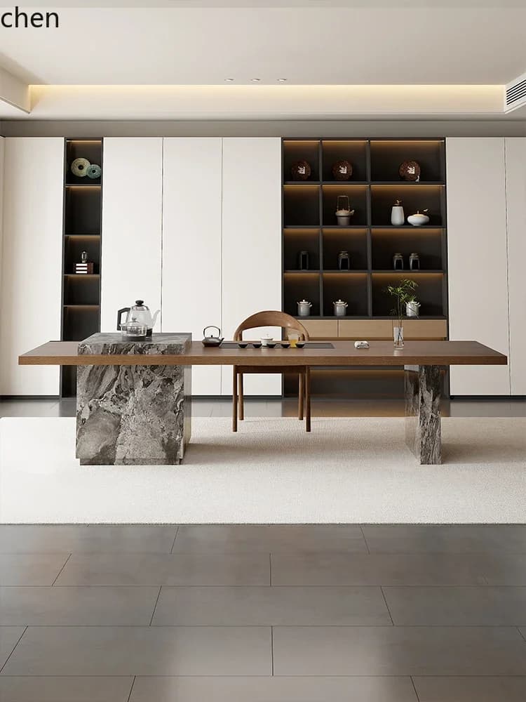 Solid Wood Tea Table and Chair Set Island Table for Living Room Home Office Large Tea Brewing Table