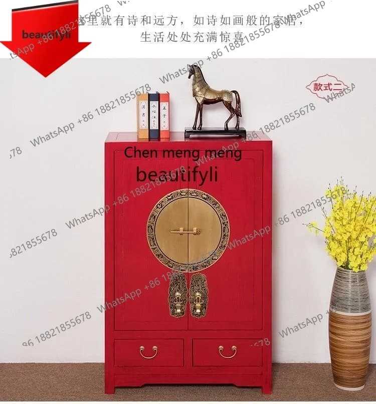 D32 New Chinese-style living room solid wood retro and old partitions, light luxury porch cabinets, shoe cabinets can be customi