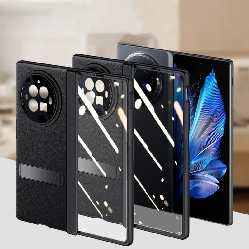 Case For VIVO X Fold 3 Luxury Leather 360° HD Glass Phone Case For VIVO X Fold 3 Pro Smart Stand Shockproof Back Cover Funda