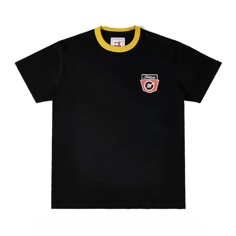 Pure Blood American Retro T-Shirt with Car Print, Men's Short-Sleeved Shirt, Heavyweight Washed Color Blocking Round Neck T-Shir
