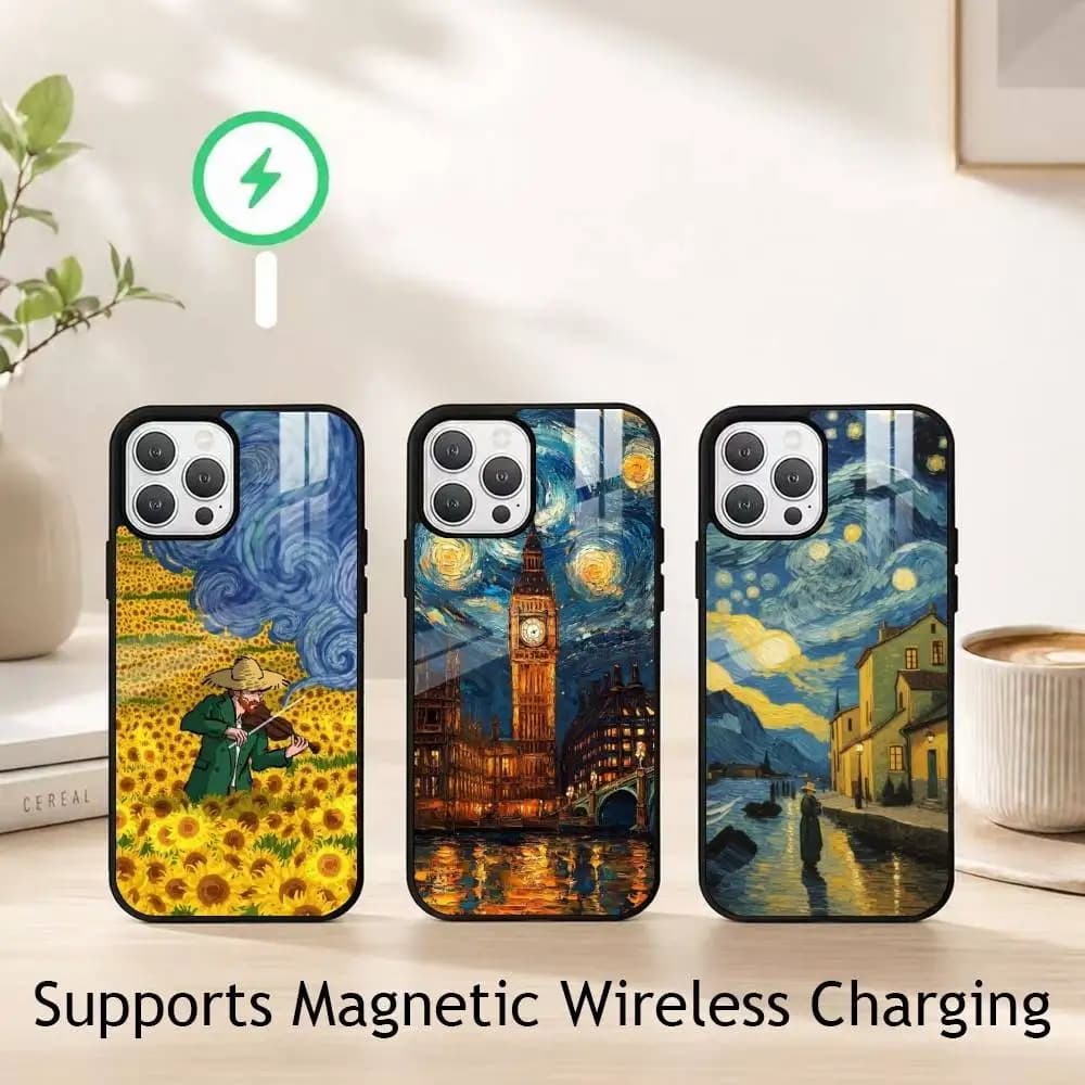 V-Van Gogh Cartoon Art gift Phone Case For iPhone18,17,16,15,14,13,12,11 Plus,Pro Allows magnetic wireless charging