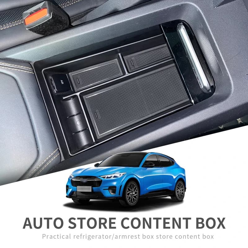 for Ford Mustang Mach-E 2021-2023 Center Console Armrest Storage Box Organizer Holder Accessories BLACK