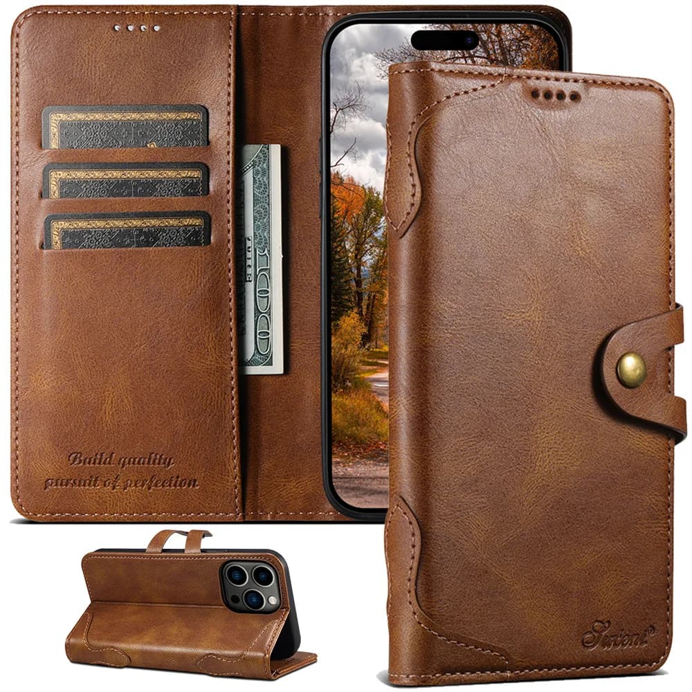 Classic Wallet Flip Genuine Leather Cases For Iphone 16 15 14 Plus 13 12 11 Pro Xs Max X Xr Magnetic Book Flip Phone Cover Case