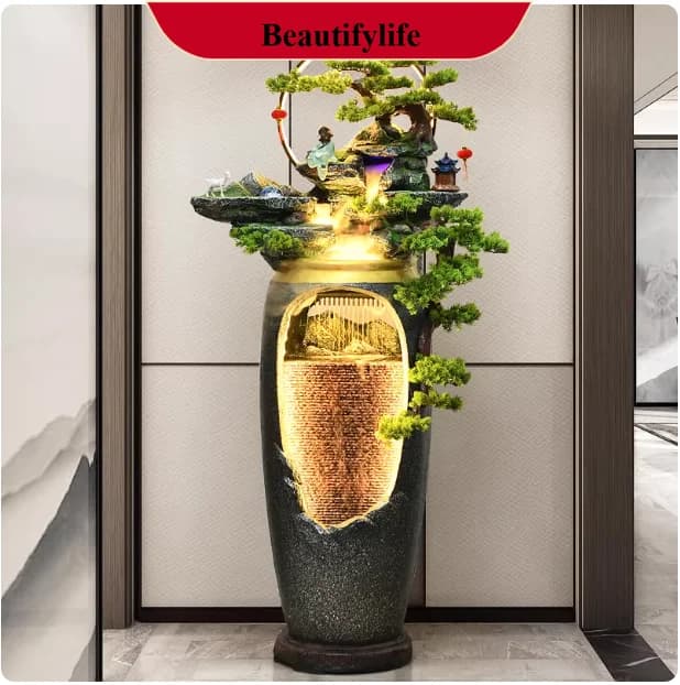 YL Peacock Flowing Water Ornament New Chinese Fountain Living Room Entrance TV Cabinet Floor To Ceiling Decoration