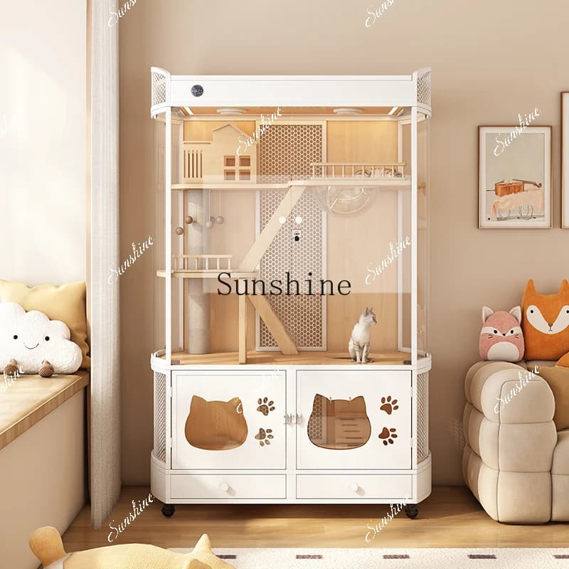 Panoramic cat villa luxury curved glass cat room large solid wood home  FT