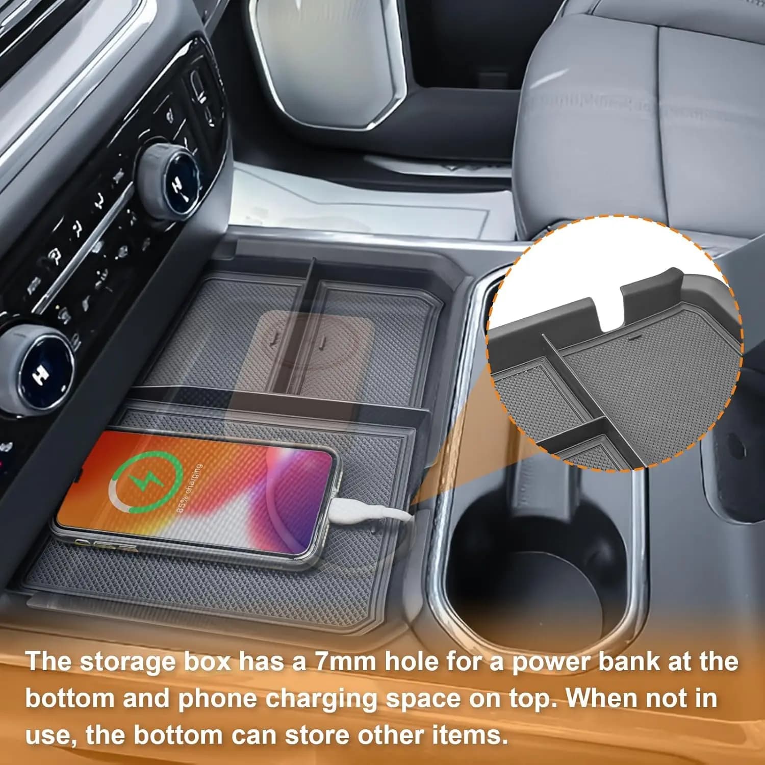 RUNROAD Front Center Console Organizer Tray For 2024-2025 Chevy Silverado 2500HD/3500HD Interior Car Center Console Storage Box