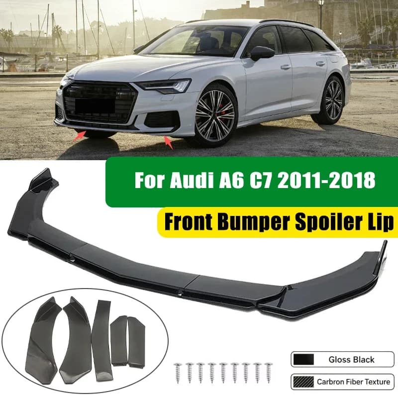 For Audi A6 C7 2011-2018 5Pcs ABS Car Front Bumper Lip Spoiler Splitter Body Kit Canard Tuning Accessories