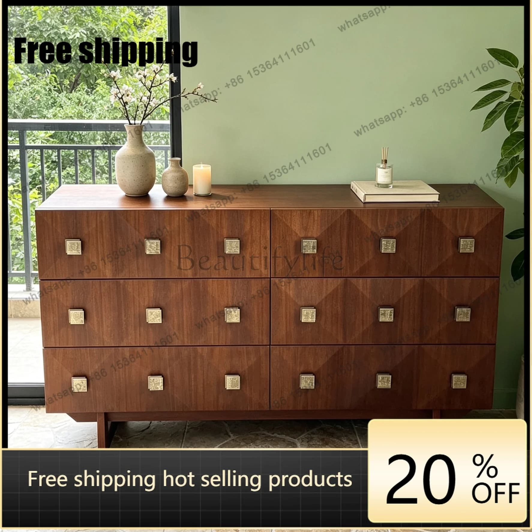 LD33 medieval simple six-chest cabinet bedroom living room storage drawer cabinet