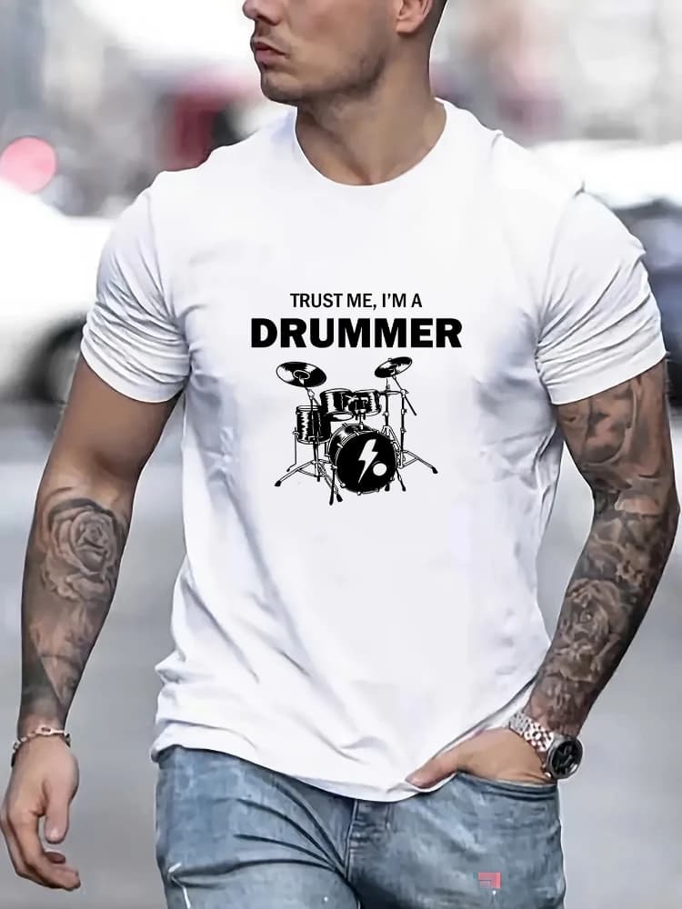 I'm A Drummer pattern design -100% cotton summer O-neck short sleeve casual printed men's T-shirt.