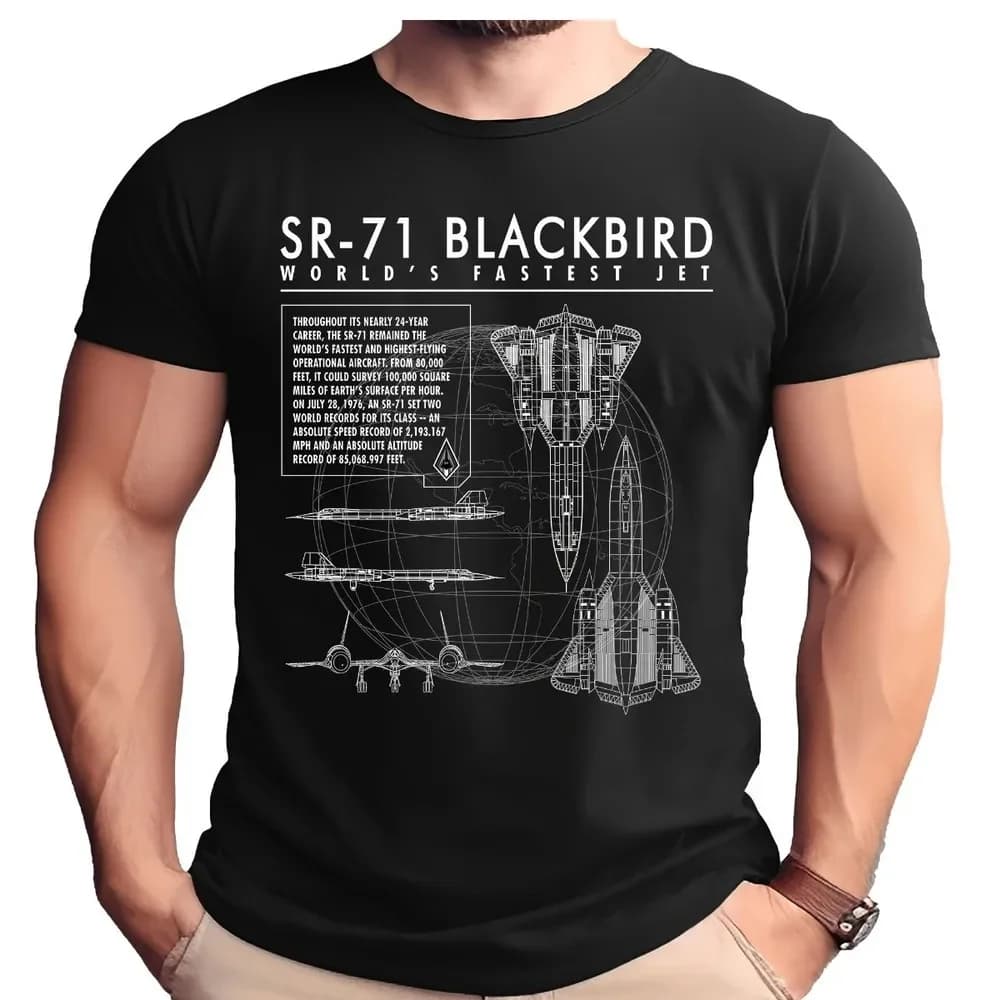 SR-71 Blackbird Mach 3 Schematic T-Shirt 100% Cotton O-Neck Short Sleeve Summer Casual Mens T-shirt Streetwear