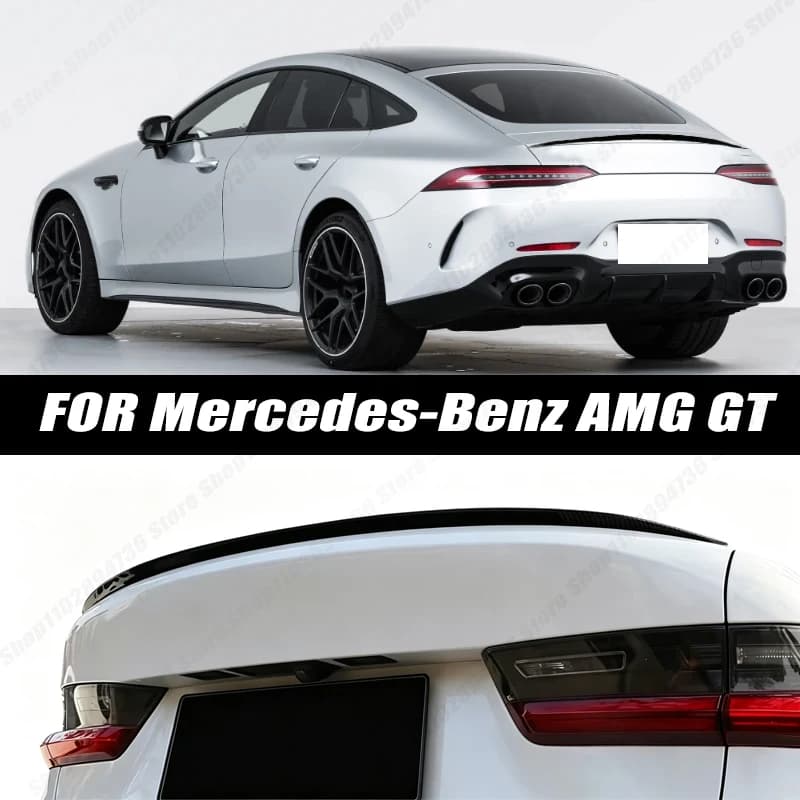 Glossy Black Soft Rubber Universal Rear Trunk Spoiler 5D Carbon Look Tail Wing Fit For Mercedes-Benz AMG GT Sedan Accessories