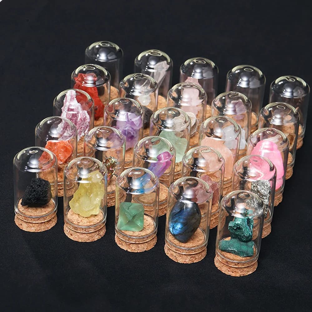 1Box Natural Stone Mineral Specimen Kit Reiki Healing Crystal Quartz Collectibles Home Decor with Display Jar Wooden Gift Box