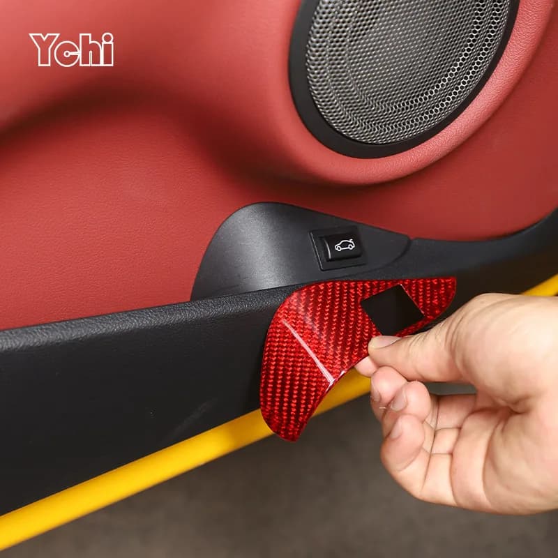 Real Carbon Fiber Car Interior Trunk Switch Button Frame Decorative Sticker For Toyota GR Supra A90 2019-2022 Car Accessories