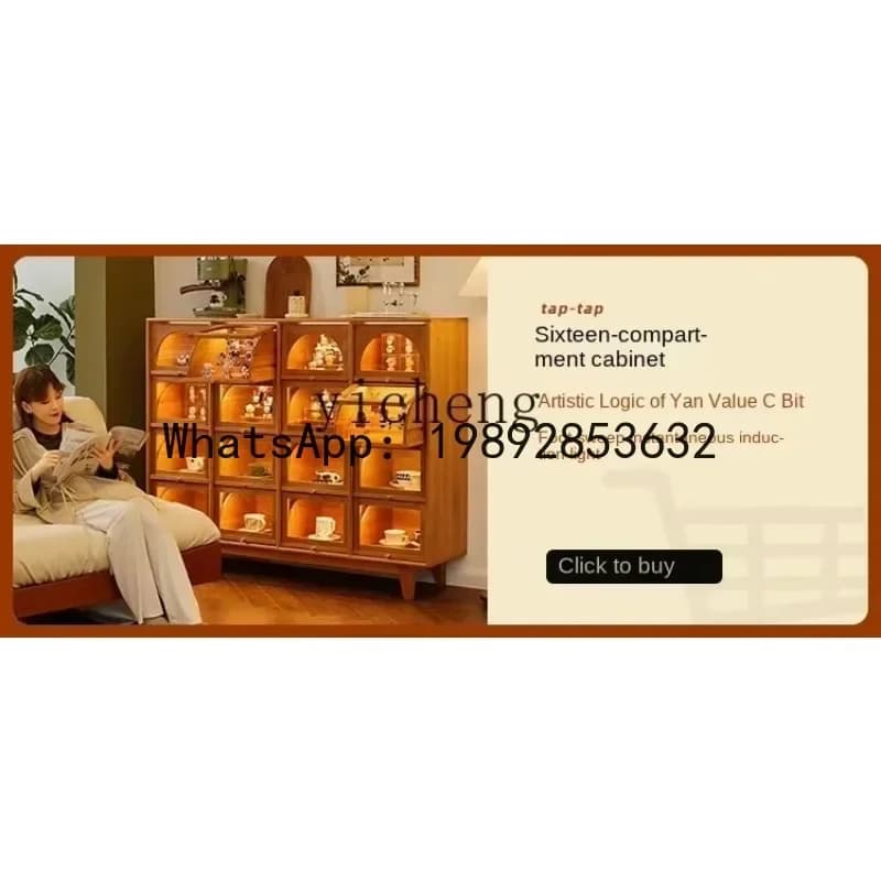 b19-Vintage Display Cabinet Cherrywood Solid Wood Rotating Bookshelf Hand-Made Corner Cabinet Storage