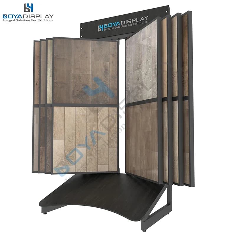 2024 Hot Selling Customized Size Book Type Page Turning Wood Flooring Display Rack Wood Laminate Lvt Sample Display Stand
